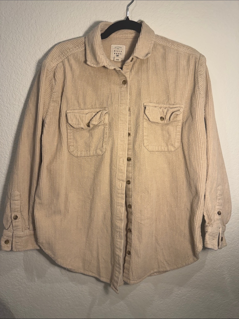 Billabong Beige Corduroy Button Down Shirt Shacket Medium